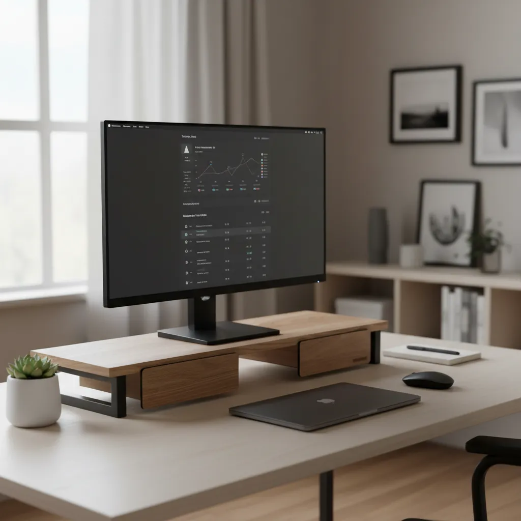 Soporte Elevador De Monitor Con 2 Cajónes Con Division — Madera en CantibayPrint