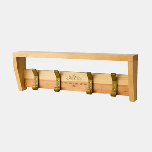Perchero de Pared Madera con Estante y 4 Ganchos