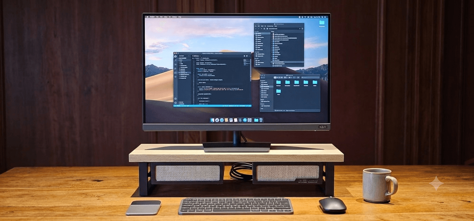 Soporte Elevador De Monitor Con 2 Cajónes Con Division — Madera en CantibayPrint